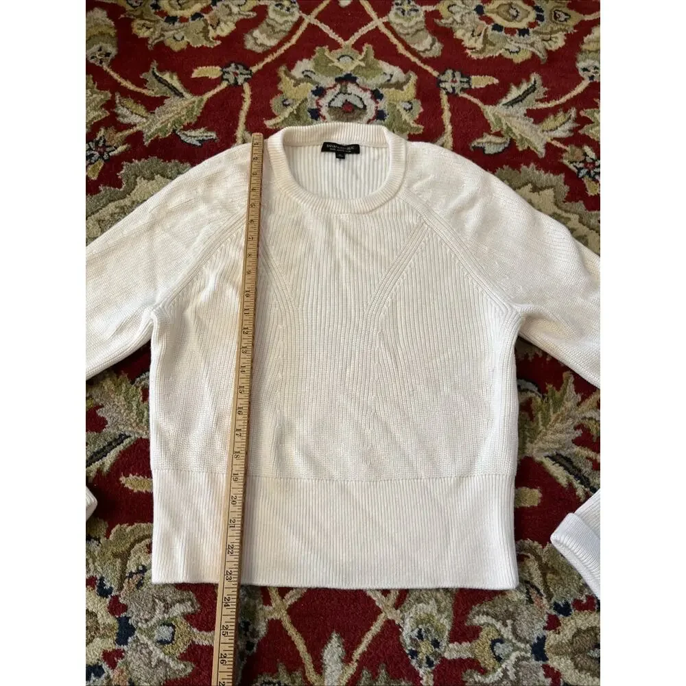 Banana Republic Womens M Cream 100% Merino Wool Ribbed Pullover Sweater Classic